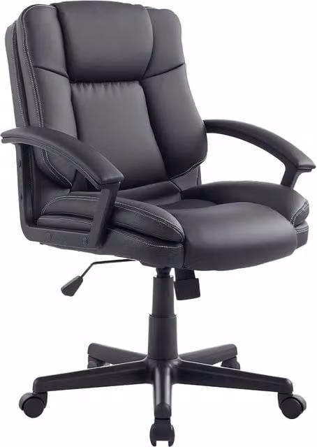 Rolipo Black PU Leather Swivel Office Task Chair with Adjustable Height and Armrests
