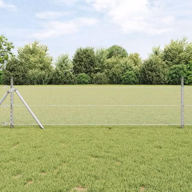 Berkfield Home Hexagon Fence in Silver Galvanised Steel, W/H: 0.8 x 25 m