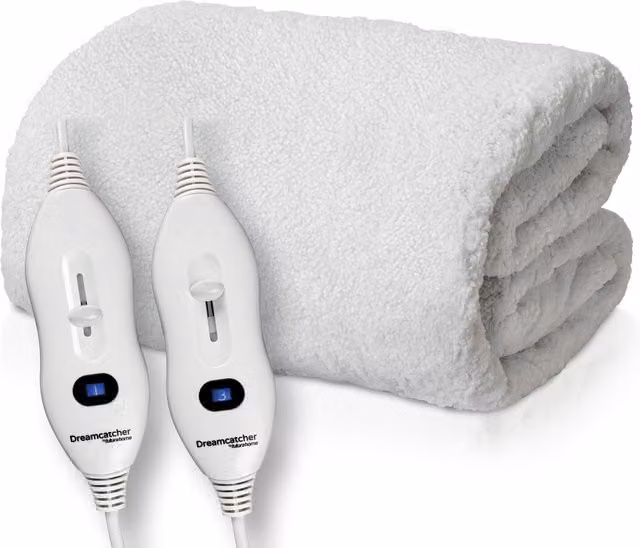 Dreamcatcher White Sherpa Fleece Fully Fitted Electric Blanket W/D/H: 203 x 182 x 180 cm