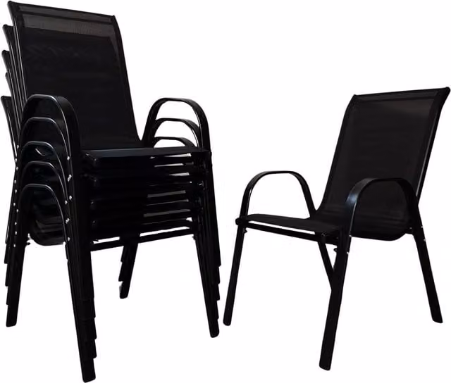 Samuel Alexander Set of 6 Modern Stackable Outdoor Garden Chairs in Black Textilene and Powder Coated Steel
