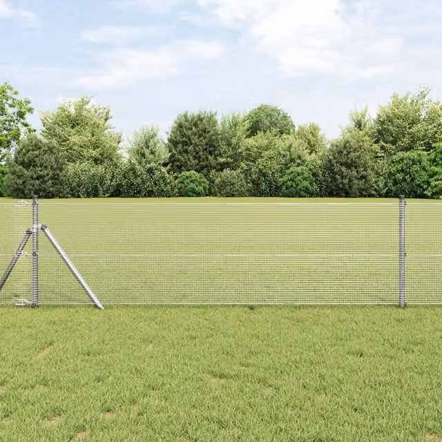 Berkfield Home Set of 2 Round Galvanised Steel Fence Posts in Silver, 25 x 0.5 m