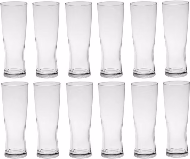 EONLION Set of 12 Clear Beer Glasses, 360ml Each