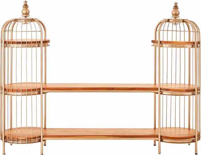 Orsina Birdcage Shelf Unit in Champagne Gold Finish, H 173 x W 43 x D 28 cm