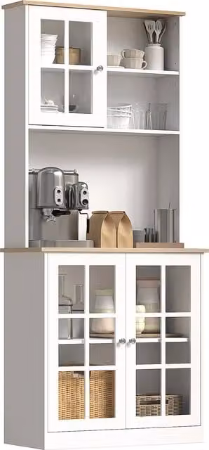 HOMCOM White Freestanding Kitchen Cupboard and Tall Sideboard Storage Unit with Glass Doors, W: 80 cm, D: 37 cm, H: 183 cm