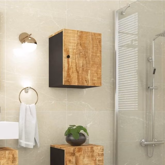Berkfield Home Brown Mango Wood Bathroom Wall Cabinet W: 38 cm, D: 33 cm, H: 48 cm