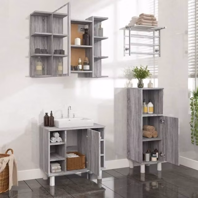 Berkfield Home 3 Piece Grey Sonoma Bathroom Cabinet Set in Engineered Wood