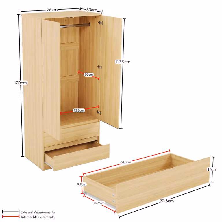 Vida Designs Denver Modern Bedroom Set in Brown, including Wardrobe, Chest of Drawers and 2 Nightstands