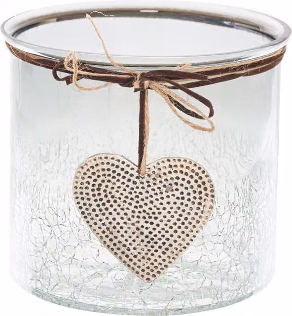 KDMK Midnight Heart Crackle Glass Tealight Candle Holder in Silver and Grey