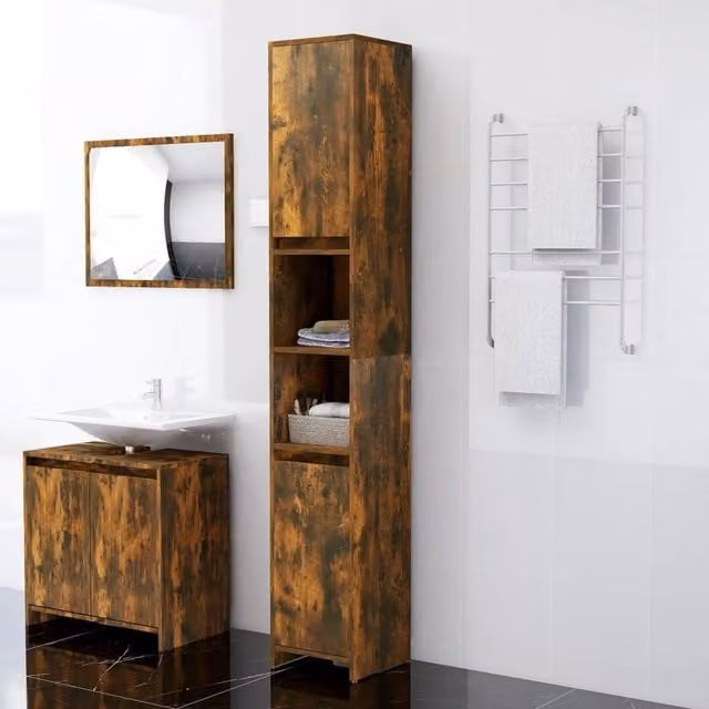 Berkfield Home Smoked Oak Bathroom Cabinet, Brown, W/D/H: 30 x 30 x 183.5 cm
