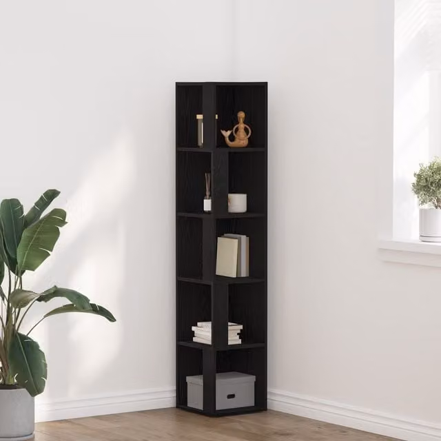 Berkfield Home Modern Corner Cabinet in Black Oak, W/D/H: 33 x 33 x 164.5 cm
