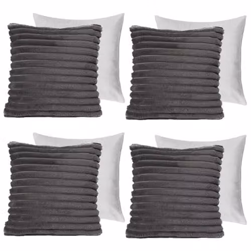 OHS Pack of 4 Grey Faux Fur Square Scatter Cushions with Removable Covers, W/D/H: 45 x 45 x 45 cm