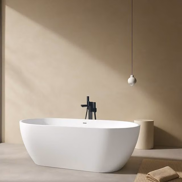 Bathroom Kingdom Amalfi Oval Freestanding Bath in Gloss White, 1650mm