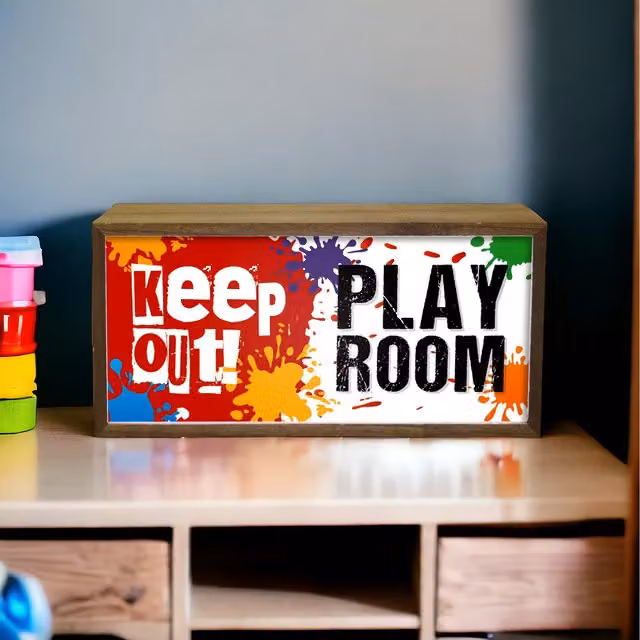 Echo Three LED Light Box for Children's Rooms, Brown Wood Style, W/D/H: 300 x 150 x 7 cm