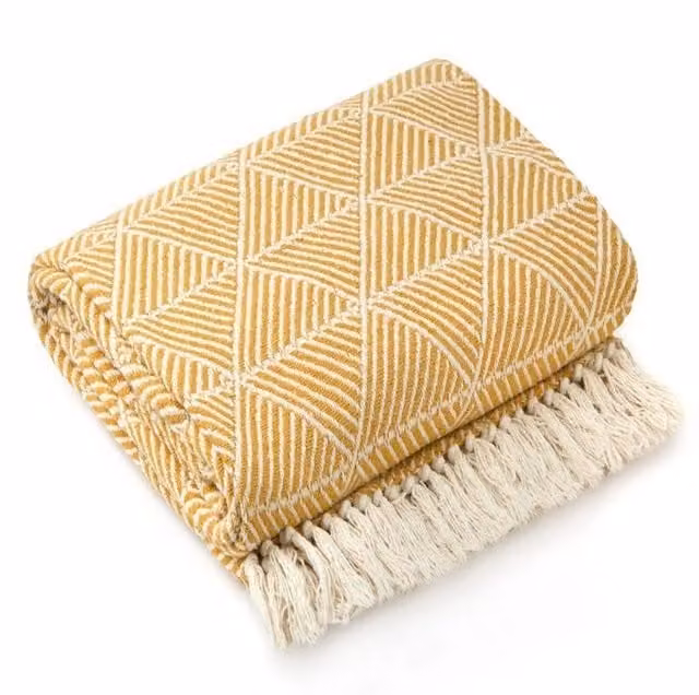 New Edge Blinds Geo Diamond Collection Woven Cotton Throw in Yellow, W/D/H: 178 x 254 cm