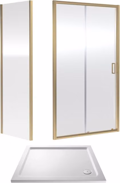 Balterley Ruwa Sliding Shower Suite with Rectangular Tray and 6mm Glass Door Panel, Brass/Gold, W: 1000 mm, D: 900 mm, H: 1900 mm