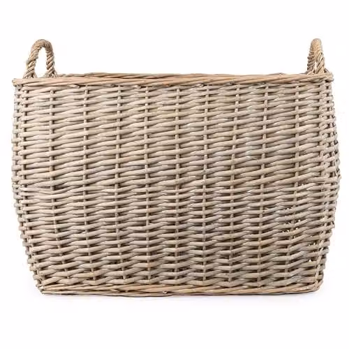 Madison & Mayfair Rectangular Open Weave Rattan Log Basket in Grey and Beige, W/D/H: 44.0 x 28.5 x 37.0 cm