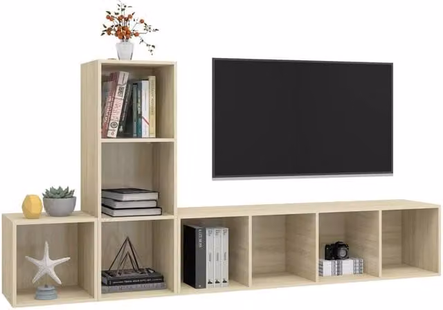 Berkfield Home Practical 3 Piece TV Cabinet Set in Sonoma Oak, Light Brown