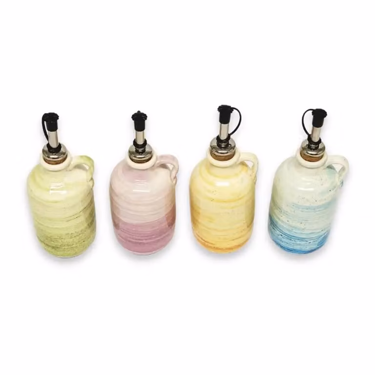 Verano Spanish Ceramics Pastel Beach Hand Painted Ceramic Oil and Vinegar Pourer with Cork Stopper, 250ml, Purple