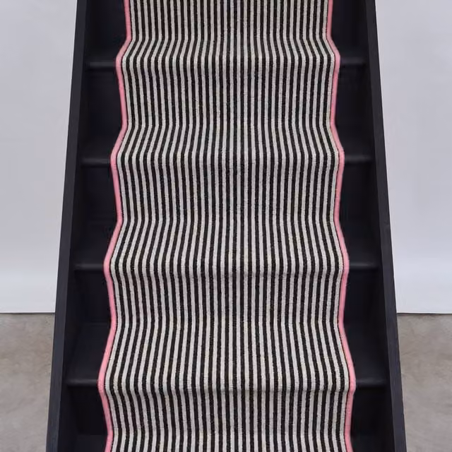 RainbowHome Mayfair Wool Stair Runner with Pink Edge in White and Multicolour, W: 55 cm, L: 650 cm