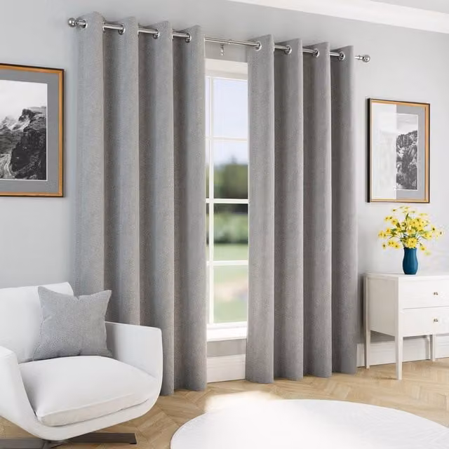 Enhanced Living Grey Herringbone Jacquard Blackout Eyelet Curtains