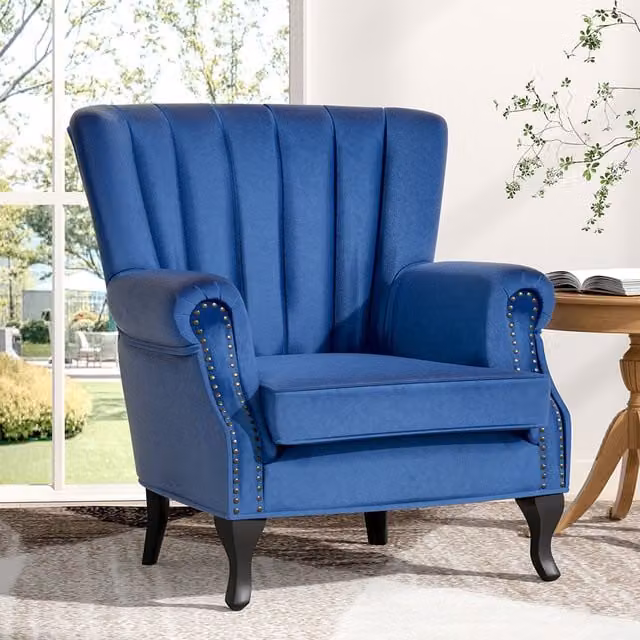 Komore Classic Blue Velvet Tub Armchair with Integrated Foam Padding