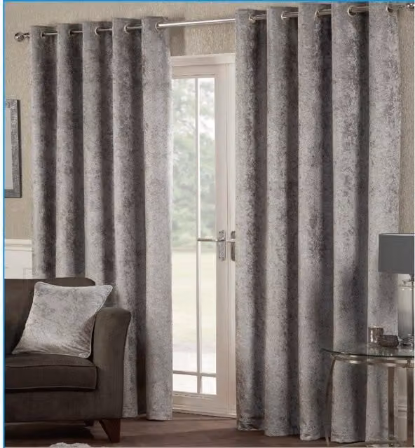 Livinluxury Silver Grey Blackout Velvet Eyelet Curtains, Width: 183 cm, Height: 183 cm