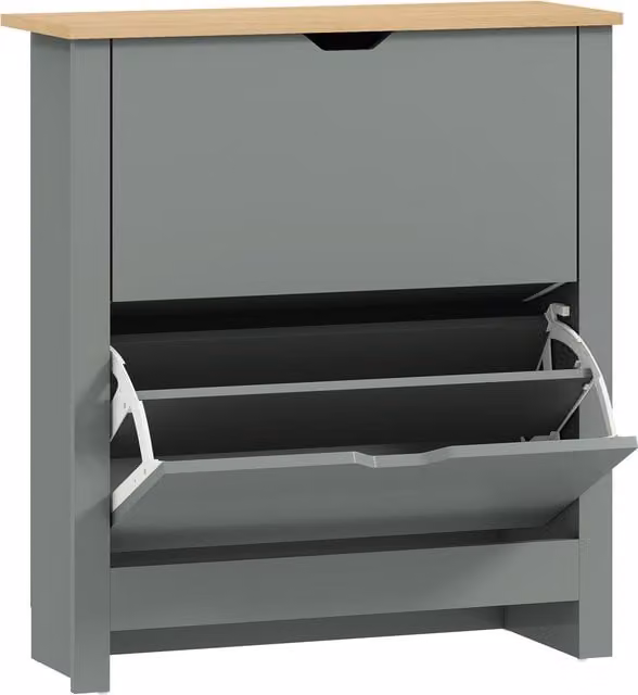 HOMCOM Slim Shoe Cabinet in Light Grey with 2 Tilting Compartments and Adjustable Internal Shelves for 12 Pairs of Shoes