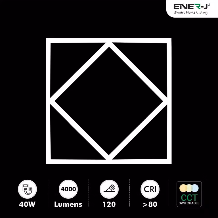 ENER-J 40W Double Square Borderline Recessed LED Panel, White, W/D/H: 60 x 60 x 60 mm