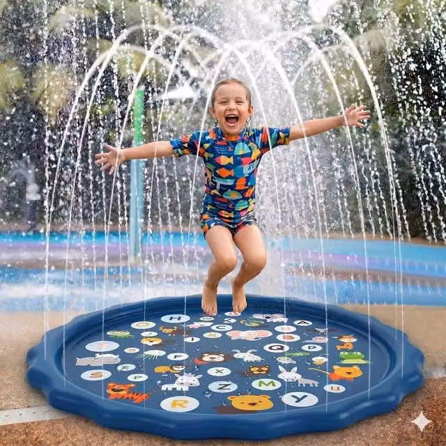 Dragodirect Kids Inflatable Round Sprinkler Splash Play Mat and Paddling Pool with Spray in Blue, Size XL