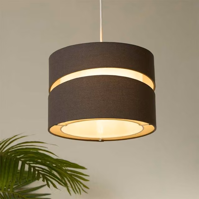 Lighting Collection Modern Two Tier Grey Linen Cylinder Lamp Shade, Diameter: 28 cm