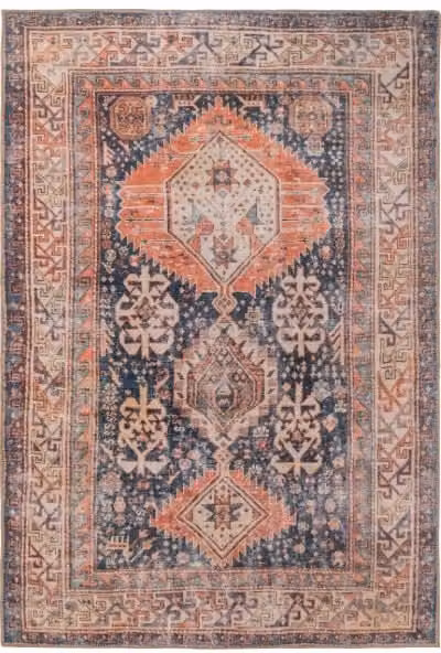 Kukoon Terracotta and Blue Distressed Persian Style Non-Slip Washable Low Pile Rug, W: 160 cm, D: 230 cm