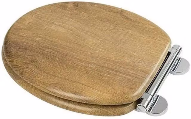 KORVIXA Brown Wooden Soft Close Flexi-Fix Toilet Seat, W: 52 cm