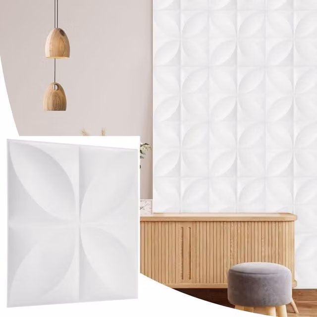 NOVECRAFTO Geometric 3D PVC Wall Panels in Matte White, 12 Pack, W/D/H: 50 x 50 x 0.25 cm