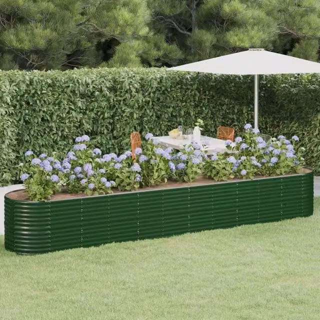 Berkfield Home Garden Powder-coated Steel Raised Bed, Green, W: 440 cm, D: 80 cm, H: 68 cm