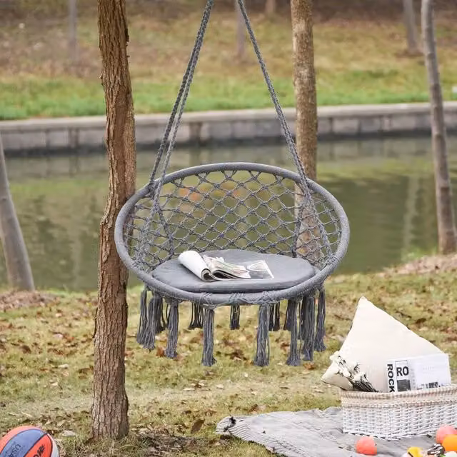 EONLION Grey Boho Hanging Chair Swing Hammock with Metal Frame and Cotton Fabric