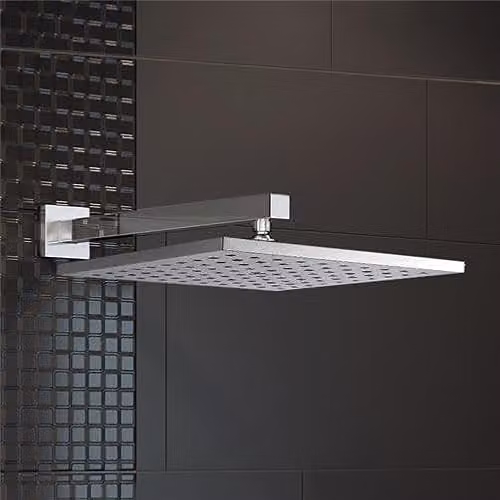 Nes Home Square Brass Overhead Wall Mounted Shower Head in Chrome Silver, W: 20 cm