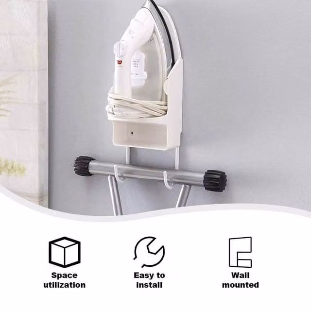 PAWNORA White Wall Mounted Ironing Board Holder and Hanger