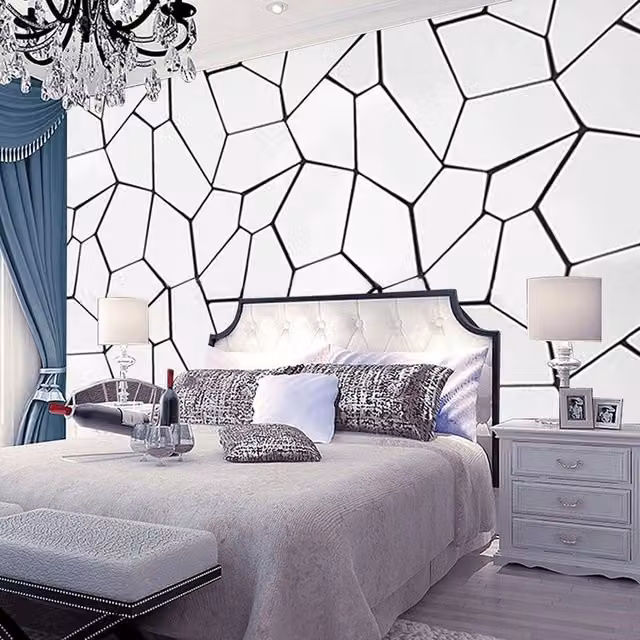 EONLION Black and White Geometric Abstract Non-woven Wallpaper, Width: 100 cm, Length: 9.5 m