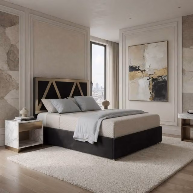 KDMD Eskdale Upholstered Velvet Designer Bed Frame with Metal Accents, Black, W/D/H: 90 x 190 x 127 cm