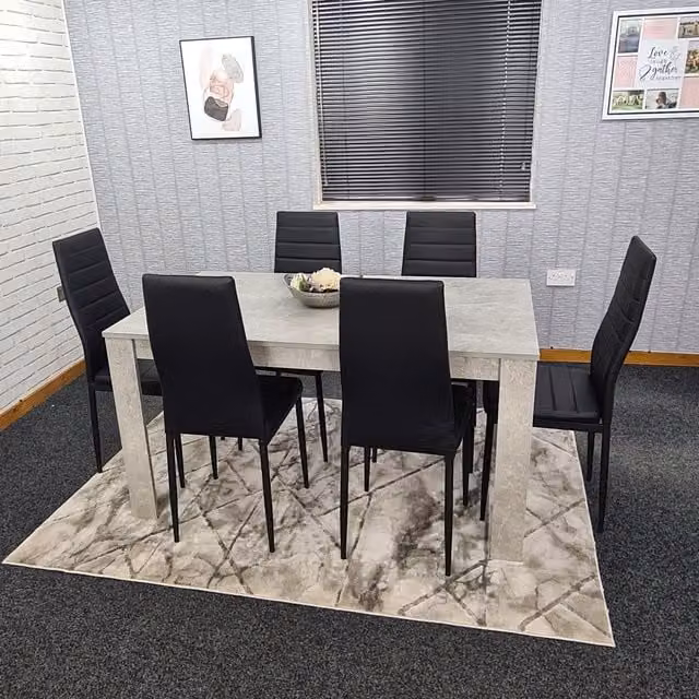 Kosy Koala Modern Rectangular Dining Set with 6 Black Metal Chairs and Grey MDF Laminate Table