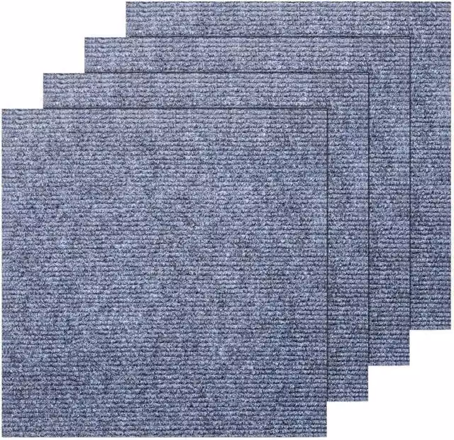 FLAVORA Grey Polypropylene Carpet Tile Patchwork, 40 Pieces, W/D/H: 100 x 100 x 10 cm