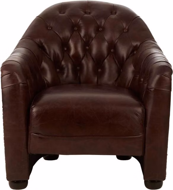 Orsina Classic Leather Armchair with Buttoned Back and Black Walnut Feet in Brown