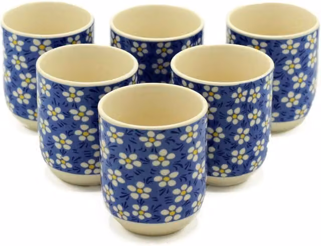 KDMD Blue Daisy Floral Ceramic Herbal Tea Cups