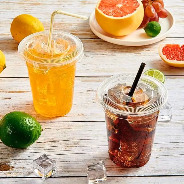 ECONX Transparent Plastic Smoothie Cups with Flat Lids, 2.2kg