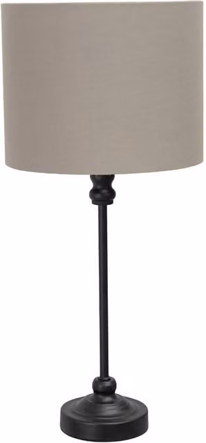ValueLights Maggie Black Table Lamp with Grey Fabric Cylinder Shade