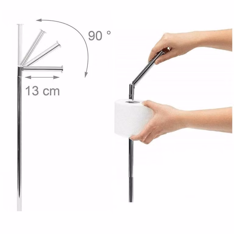 Kelvenix Silver Chrome Freestanding Toilet Roll Holder Stand with Spare Roll Holder