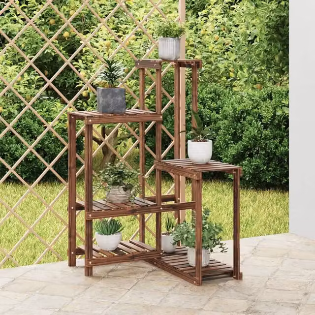Berkfield Home Retro Solid Wood Fir Flower Stand, Brown, W/D/H: 62.5 x 61.5 x 101.5 cm