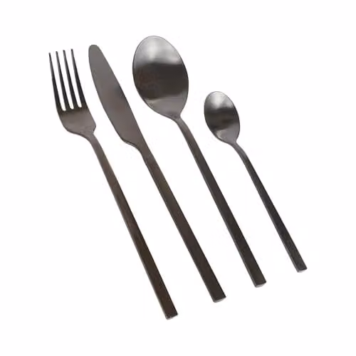 Argon Tableware 48 Piece Matte Black Stainless Steel Cutlery Set for 12 People