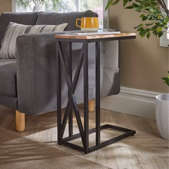Home Source Pacific Mango Wood Side Table in Brown and Multicolour