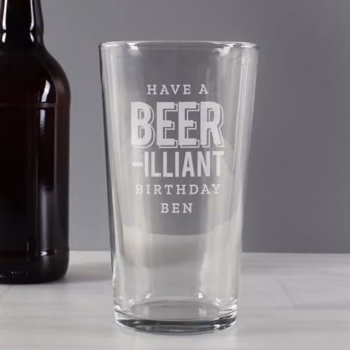 Personalised Memento Company Beer-Illiant Custom Engraved Pint Glass in Transparent Clear